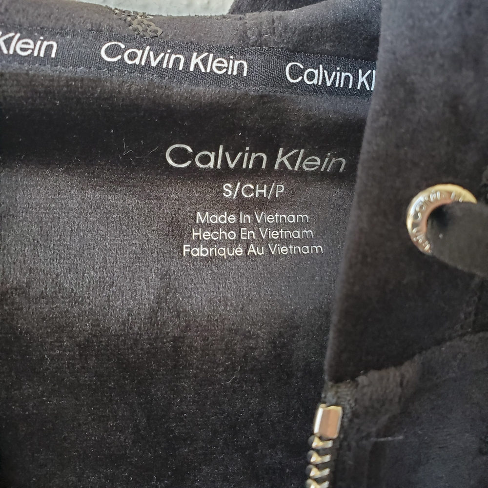 NWT Calvin Klein Black Sequin Velour Zip Hoodie Jacket — Small - Picture 7 of 8